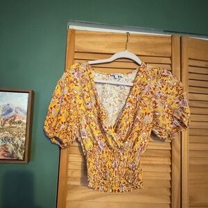 Floral Yellow Smocked Women's Top